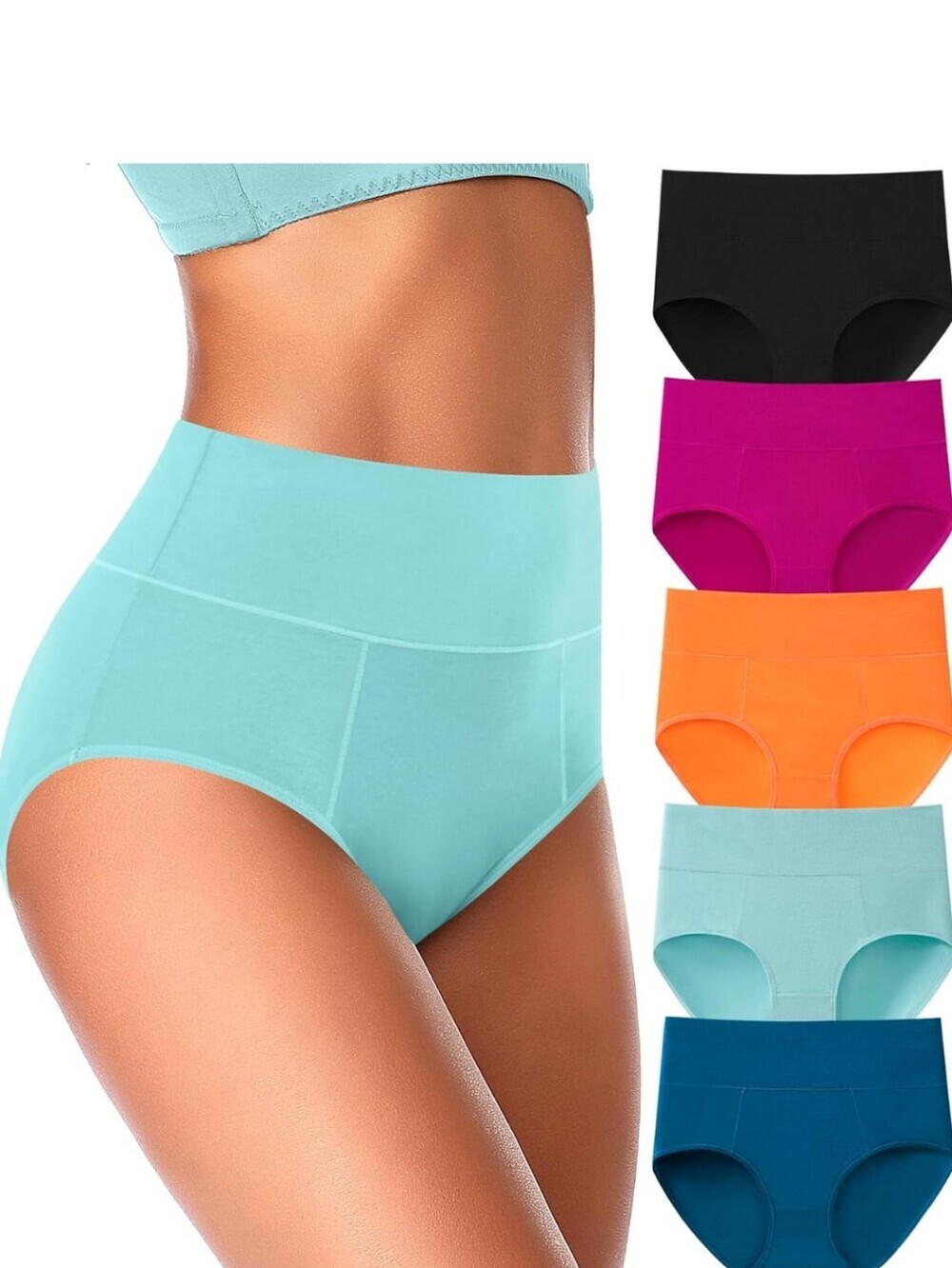 High-Waist Seamless Bikini Briefs - Mint + Multi Color Pack
